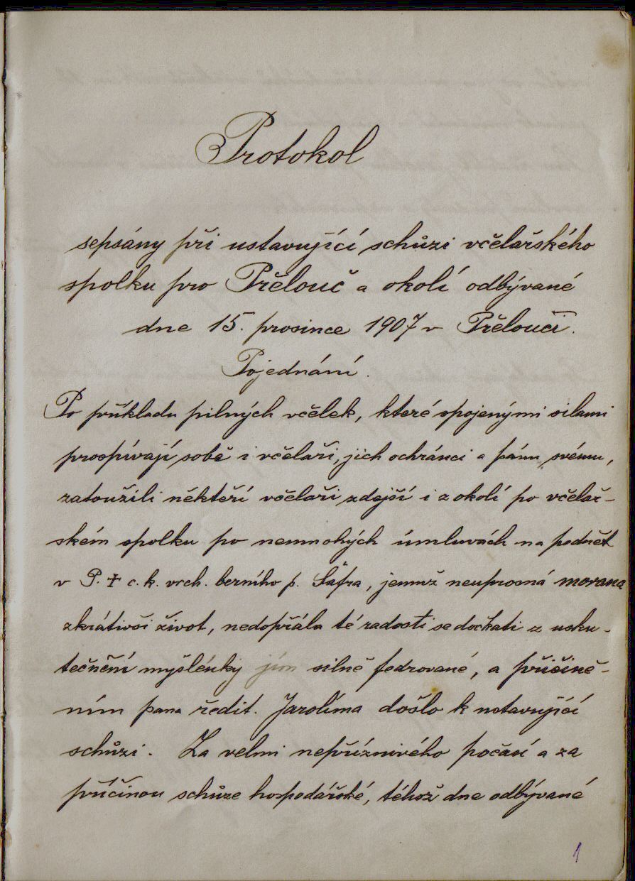 První stránka z kroniky naší organizace